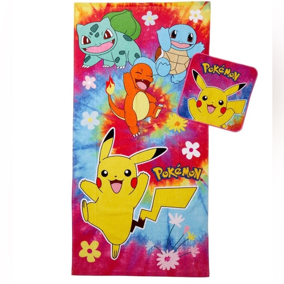 Pokémon Kids Cotton Tie Dye 2 Piece Towel and Washcloth Set - Picture 1 of 6